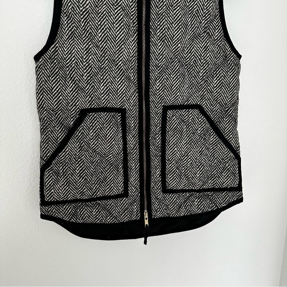 J Crew Quilted Herringbone Full Zip Vest Down Filled Black White Size XXS Women - Picture 6 of 11